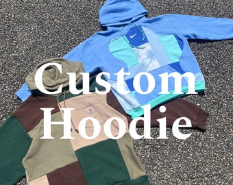 Custom reworked patchwork hoodie / custom crewneck // Merch // Band // Logos // Tailgate // College // Sports