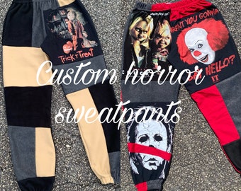 Custom horror patchwork sweatpants / Halloween outfit / spooky clothes