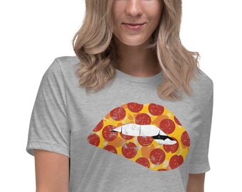 Pepperoni Biting Lip Women's T-Shirt, Women's Pizza Shirt, Funny Food Shirt, Pizza Shirt, Pizza Lovers Gift, Pizza Lover Shirt, Pizza Shirts