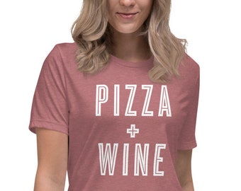 Pizza & Wein Shirt, Damen Pizza T Shirt, Pizza-Liebhaber-Shirt, Pizza-Liebhaber-Geschenk, lustige Essen Shirt, Frauen Wein Shirt, lustige Wein Shirt