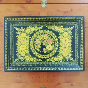 Lacquerware Tray, Mexican Handicrafts, Ornate, Hand painted Folk Art, Baroque Design