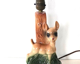 Vintage Fawn Ceramic Nursery Lamp, Mid-Century Red-Nosed Deer lamp