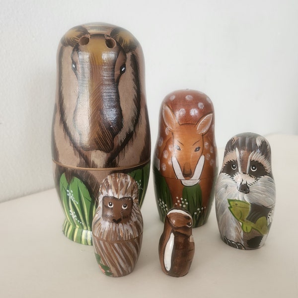 Animal Nesting Dolls, Woodland Creatures Nesting Dolls, Gift for kids, Natural Toy, Old Fashioned Toy, Child's Gift, Wooden Toys