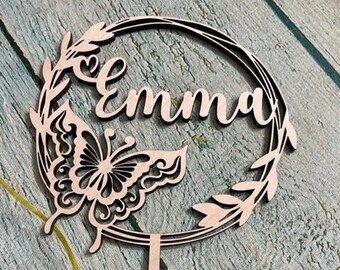 Butterfly Cake Topper, Butterfly Topper, Custom Topper, Personalized Cake Topper, First Birthday Topper, Wooden Topper, Summer Decor