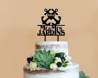 Anchor Wedding Cake Topper, Wedding Cake Topper,Mr and Mrs Cake Topper, Navy Cake Topper,Anchor Cake Topper,Personalized Cake Topper