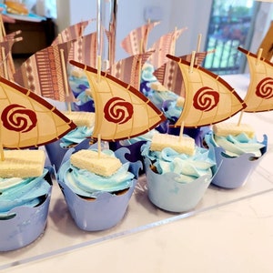 Moana inspired toppers, Sail Cupcake Toppers, Moana Tableware, Sailboat Cupcake Toppers, Moana Party, Luau Party, 18 ct