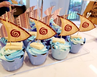 Moana inspired toppers, Sail Cupcake Toppers, Moana Tableware, Sailboat Cupcake Toppers, Moana Party, Luau Party, 18 ct