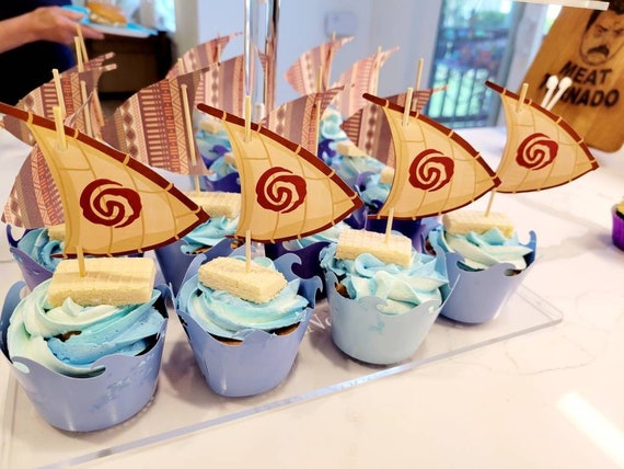 Moana inspired toppers, Sail Cupcake Toppers, Moana Tableware, Sailboat Cupcake Toppers, Moana Party, Luau Party, 18 ct
