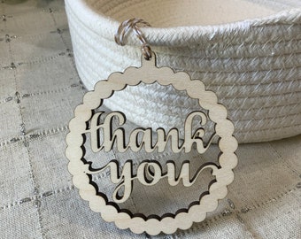 Thank you tags, Thank you gift tags, Wedding favor tags, Bridal shower tags, wooden tags, gift, shower tags, laser cut engraved tag.Set of 6