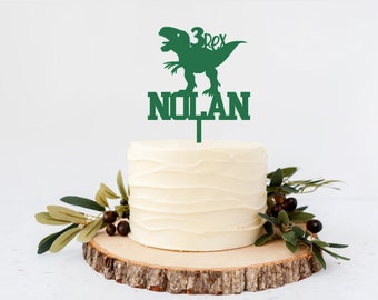 Dinosaur cake topper, T-Rex cake topper, Personalized cake topper, Dino cake topper, Custom party decor, Three Rex topper, T-Rex cake topper