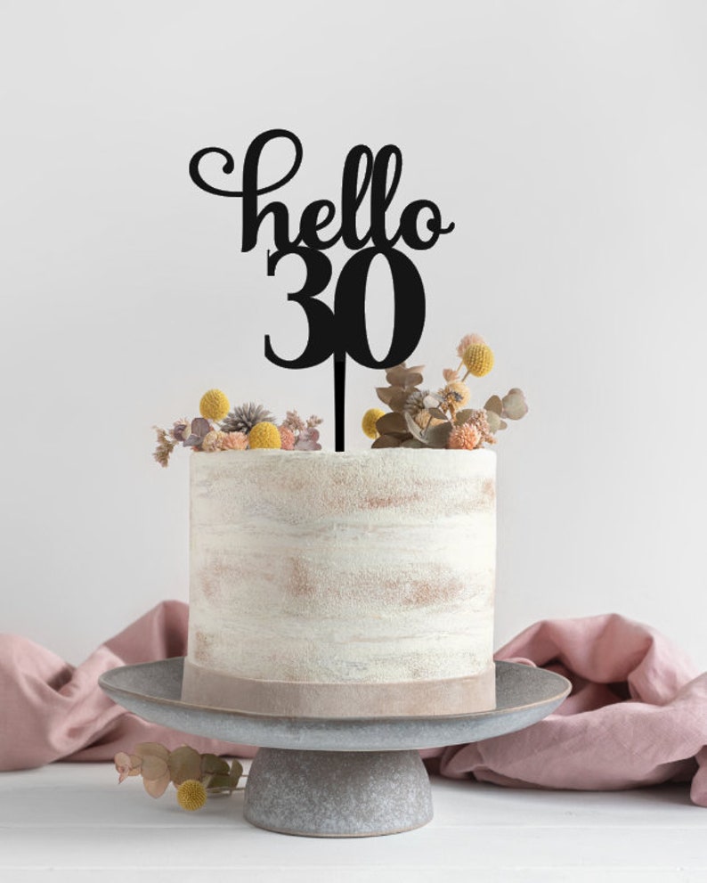 table decoration Party decoration Wood cake topper any age topper hello 30 cake topper Hello 60 cake topper