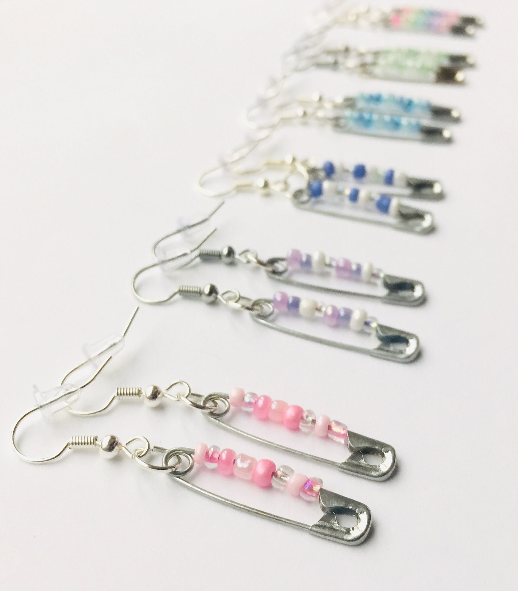 Colorful Bead Safety Pin Earrings Etsy