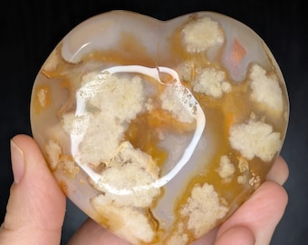 Pink Beige Flower Agate Crystal Heart Carving