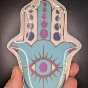 Ceramic Hamsa Hand Crystal Dish Blue & Purple Altar Plate