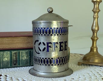Vintage Hammered Silverplate Coffee Canister with Cobalt Liner, England Made Storage Container