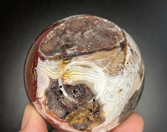 Druzy Red White Mexican Crazy Lace Agate Sphere