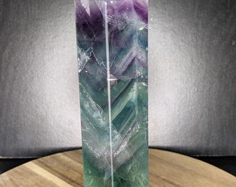 Polished Rainbow Green Purple Banded Fluorite Crystal Obelisk Tower