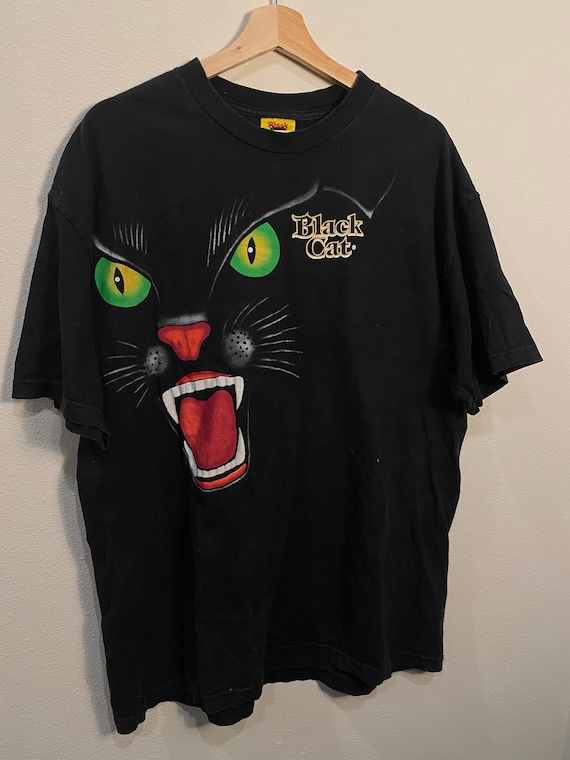 Vintage 90s Black Cat Fireworks Tshirt Black Size