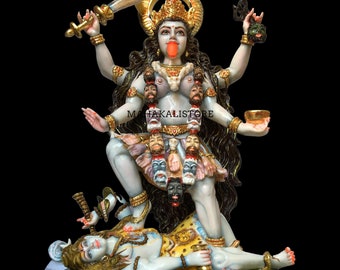 Kali Standing on Lord Shiva Statue Goddess MahaKali Sculpture Handmade Culture Marble Hindu God Deity Figurine