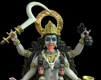 Kali Standing on Lord Shiva Statue Goddess MahaKali Sculpture Handmade Vietnam Marble Hindu God Deity Figurine 27 inches
