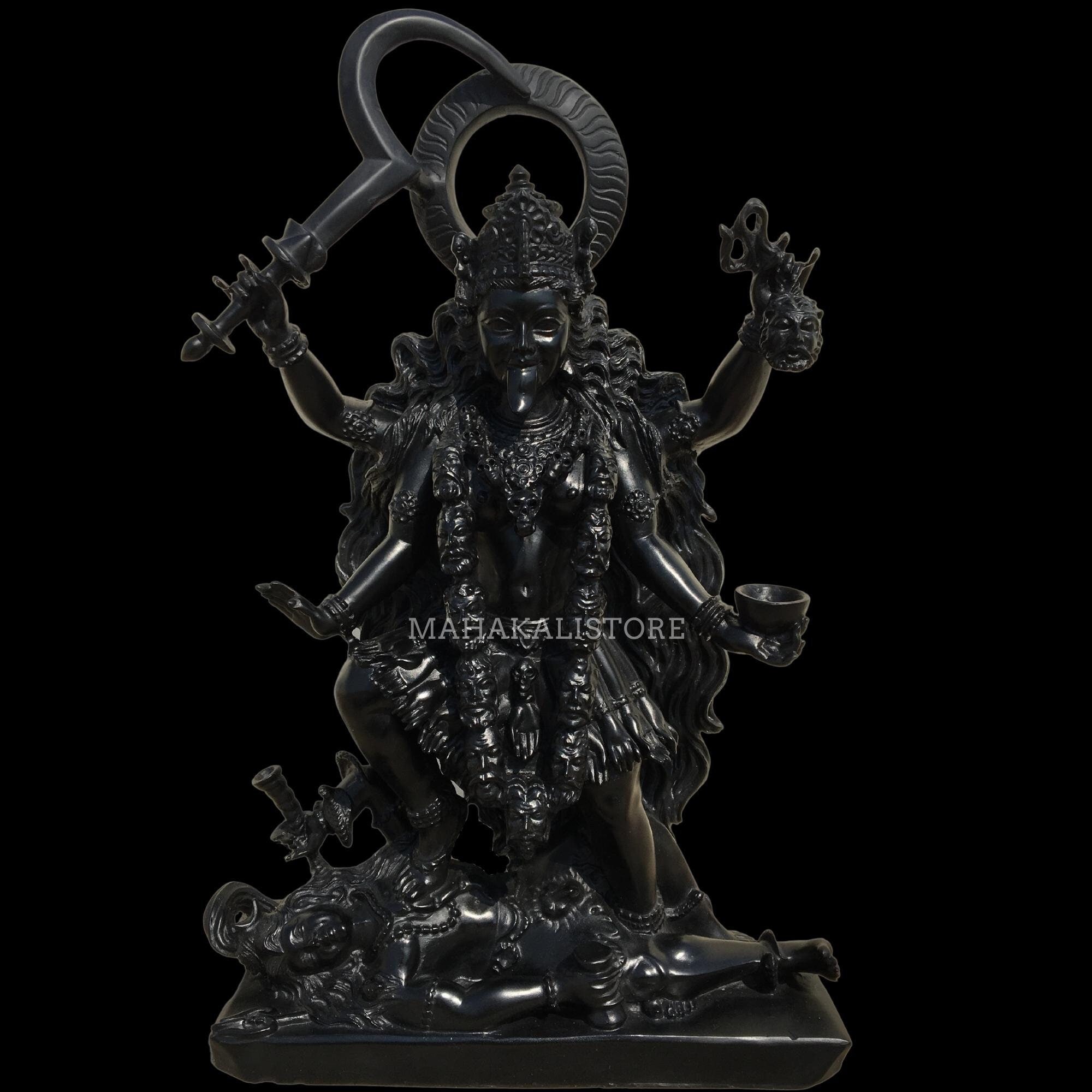 Black Kali maa statue - Big 27 inches murti - Hindu goddess Mahakali figurine - Spiritual powerful Alpha goddess Housewarming Gifts