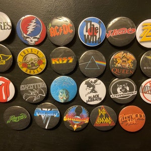 1.25” Classic Rock Band Logo Pin-back Buttons