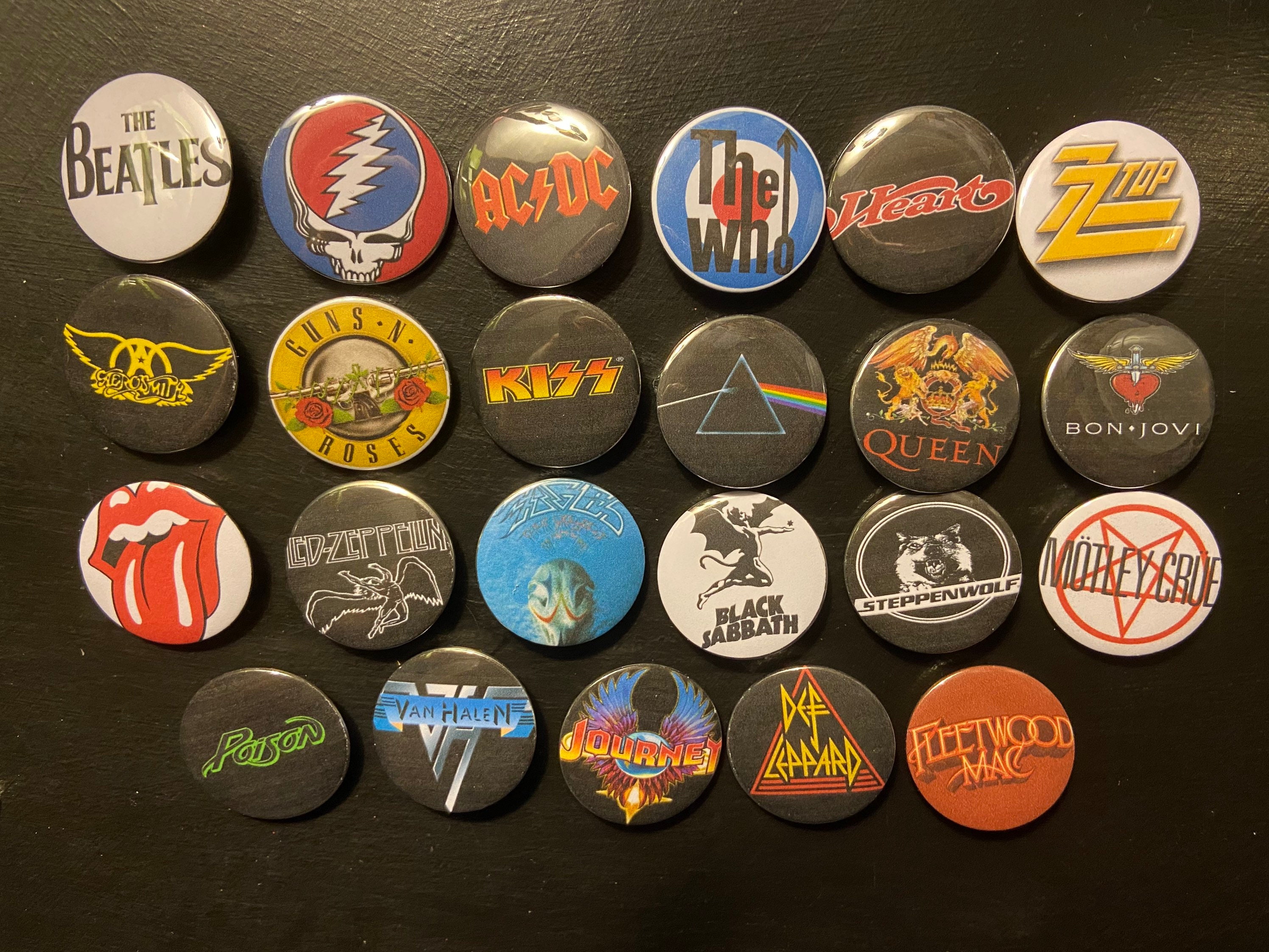 70s, 80's, 90's Rock Band Pins, Custom Badges, Alternative, Punk, Classic  Rock, Music Pinbacks, Band Buttons, Vintage, Metal Backings 