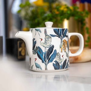 Moderne keramische theepot met roestvrijstalen filter - Vintage Jungle Design