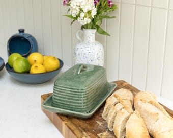 Green Reactive Glaze Ceramic Butter Dish with Lid | Scandi Kitchenware UK