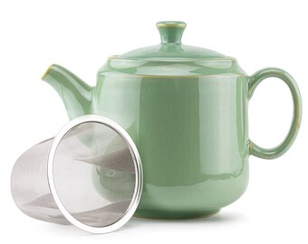 Scandi Home 1 Litre Fredriksberg Reactive Teal Ceramic Designer Teapot with Stainless Steel Infuser - Ideal for Loose leaf tea or teabags.