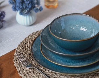 Scandi Home Stavanger Blue Stoneware Dinnerware Set – 16-Piece or Sets of 4
