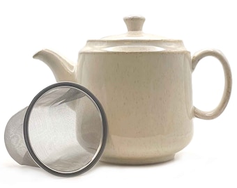 Scandi Home 1 Litre Fredriksberg Reactive Cream Ceramic Designer Teapot with Stainless Steel Infuser - Ideal for Loose leaf tea or teabags.