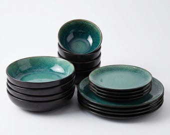 Vajilla Scandi Home Green Reactive: juego de 16 piezas o juegos de 4