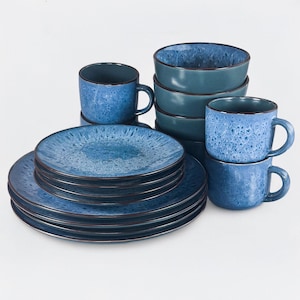 Scandi Home Geschirrset mit blauer Reaktivglasur, 4er-Set