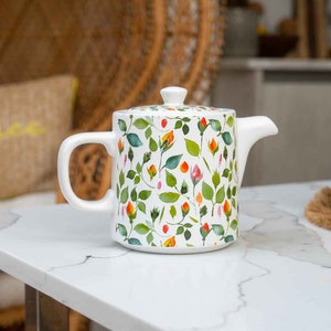 Bule de cerâmica com infusor Rosebud: British Gardening Company Floral Design