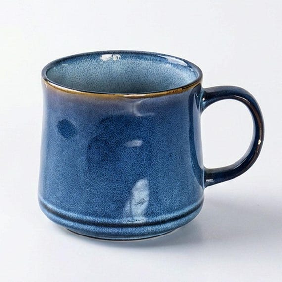 Set of 2 Navy Blue Reactive Glaze Stoneware Mugs 600ml, Large Coffee Mug Set