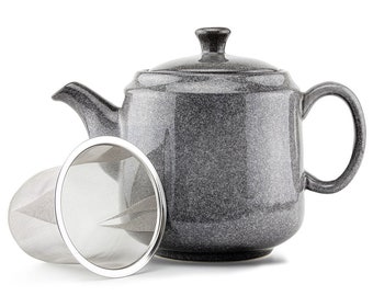 Scandi Home 1 Litre Capacity Fredriksberg Grey Designer Ceramic Teapot with Stainless Steel Infuser - Perfect for any Kitchen or Home