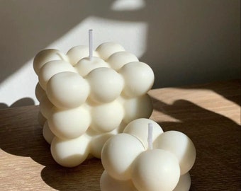 Bubble Cube Candle | Soy Wax Candle | Pillar Scented Candle | Unique Gift Present | Homemade Handmade Sculptured