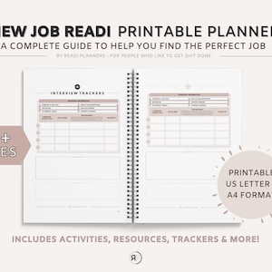 Printable New Job Readi Planner - Job search printable PDF planner/workbook. A4 & US Letter. Instant download