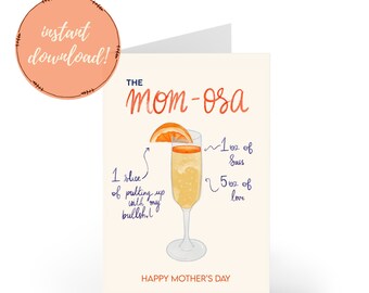 Printable Mother&#39;s Day Card [digital download] | Momosa Card | Mother&#39;s Day Card From Daughter | Card For Mom | Funny Alcohol Card For Mom
