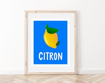 Lemon Minimalist Print [Digital Download] | Kitchen Wall Art | Citron Art | Fruit Printable Art | Lemon Minimalist Kitchen Poster