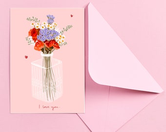 Mother's Day card PRINTABLE | I love you Mom greeting card | floral card for mom | Happy Mothers' Day card | Cute card for mom | Mom flowers