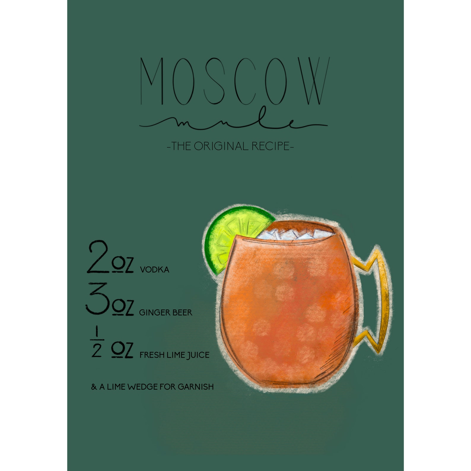 Moscow Mule Recipe Illustration Print Cocktail Wall Art - Etsy