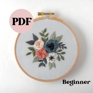 PDF Beginner Pattern, DIY Hand Embroidery, Modern Embroidery, PDF Pattern, Floral, Beginner, Intermediate, diy gift, YouTube Instructions