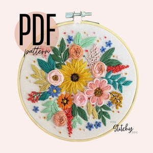 PDF Handstickerei, Blumen Stickerei, TikTok Stitch Pendant, Nadelspitze, Moderne Stickerei, Video Anleitung,