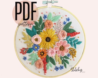 PDF Hand Embroidery Pattern, Floral Embroidery, TikTok Stitch Along, Needlepoint, Modern Embroidery, Video Instructions,
