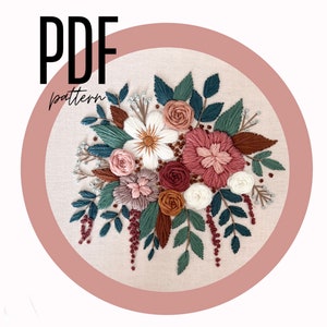 15 cm PDF Stickmuster Cascade of Fall - Florales Stickmuster, digitaler Download, Sofort, Anfänger, PDF, Herbst Florals, Handarbeit