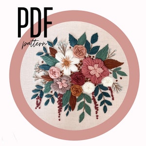 6” PDF Embroidery Pattern Cascade of Fall - Floral Embroidery Design, Digital Download, Instant, Beginner, PDF, Fall Florals, Needlework