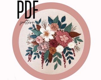 6” PDF Embroidery Pattern Cascade of Fall - Floral Embroidery Design, Digital Download, Instant, Beginner, PDF, Fall Florals, Needlework