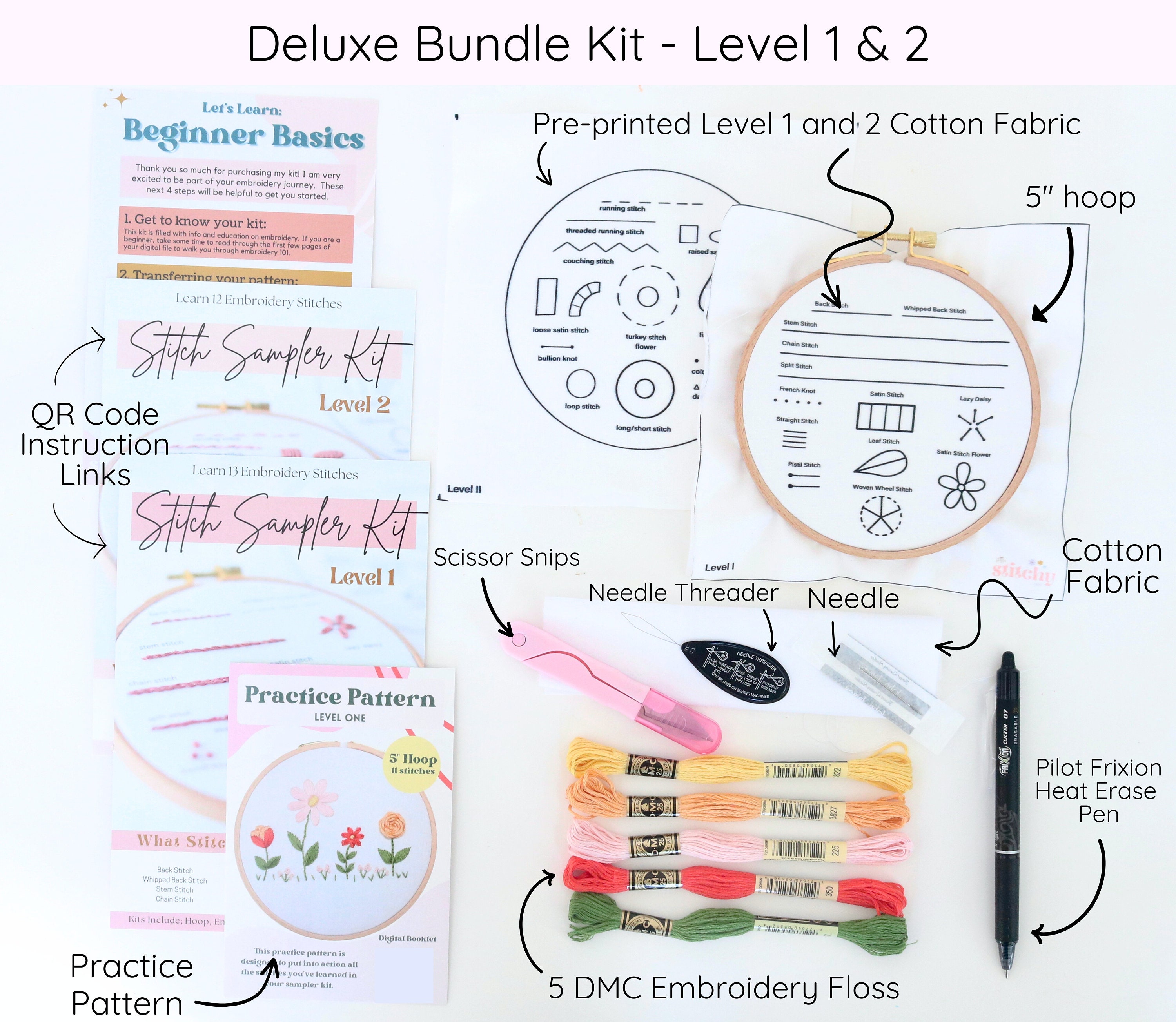 Hand Embroidery Stitch Sampler Kit – 25 Stitches for Beginners (video ...